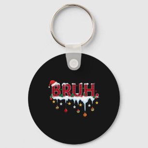 Christmas Red Plaid Bruh Funny Teens Boys Kids Xma Key Ring