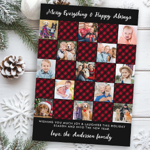 Christmas Red Plaid Custom Patchwork Photo Collage Holiday Card