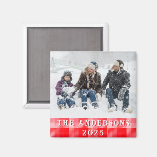 Christmas Red Plaid Holiday Diagonal Stripes Magnet