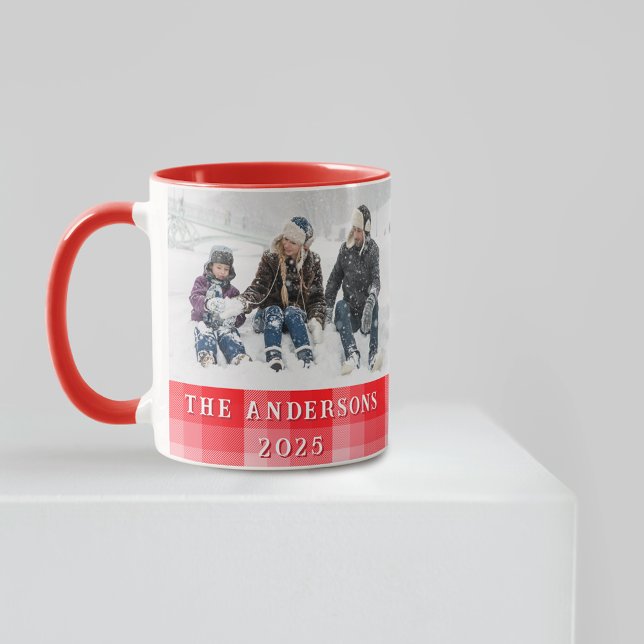 Christmas Red Plaid Holiday Diagonal Stripes Mug (Creator Uploaded)