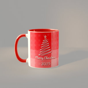 Christmas Red Plaid Holiday Diagonal Stripes Mug