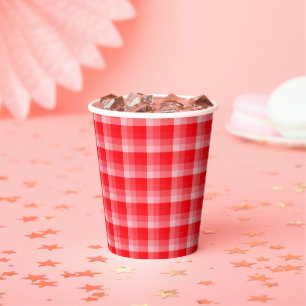 Christmas Red Plaid Holiday Diagonal Stripes Paper Cups