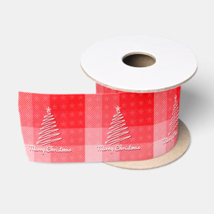 Christmas Red Plaid Holiday Diagonal Stripes Satin Ribbon