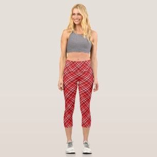 Christmas Red Plaid Pattern Design-62667 Capri Leggings