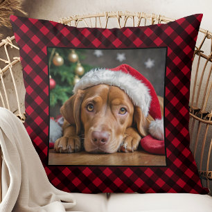 Christmas Red Plaid Pet Dog Personalised Photo Cushion