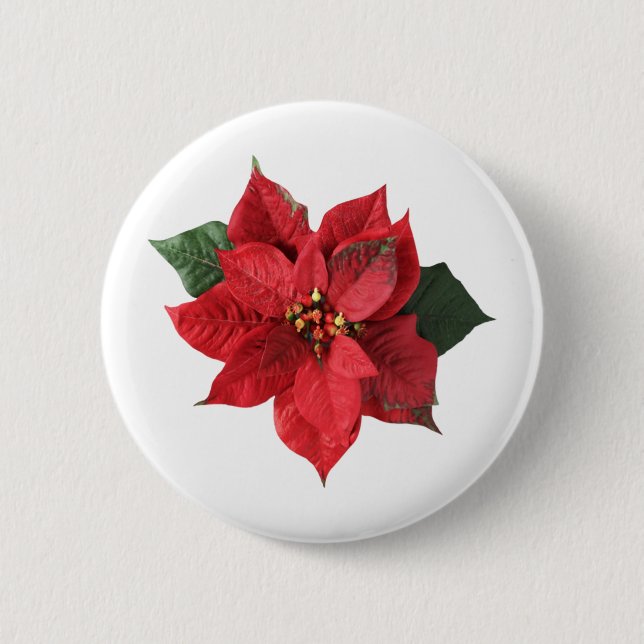Christmas Red Poinsettia  6 Cm Round Badge (Front)