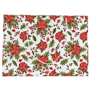 Christmas Red Poinsettia and Berries Large Gift Bag