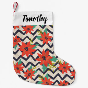 Christmas Red Poinsettia Black & White Chevron Small Christmas Stocking