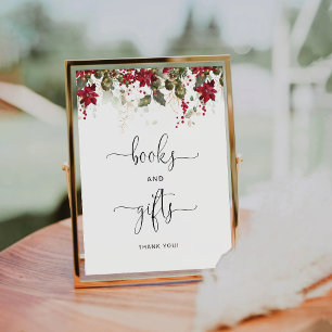 Christmas Red Poinsettia Books and Gifts Sign