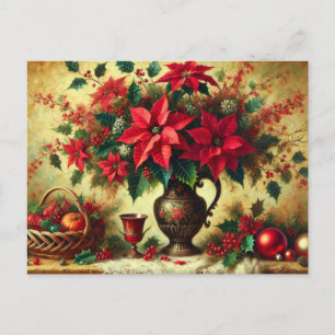 Christmas Red Poinsettia Bouquet Holiday Postcard