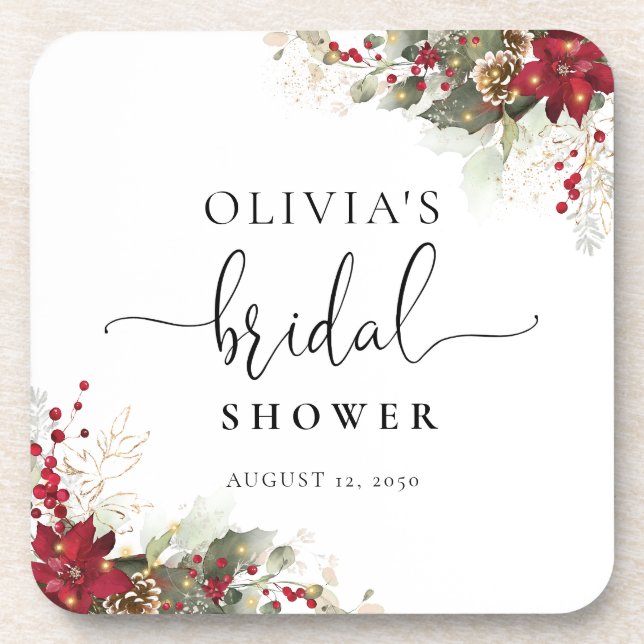 Christmas Red Poinsettia Bridal Shower Coaster (Front)