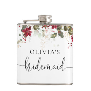 Christmas Red Poinsettia Bridal Shower Flask