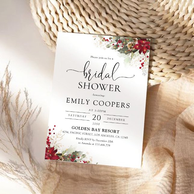 Christmas Red Poinsettia Bridal Shower Invitation (Creator Uploaded)