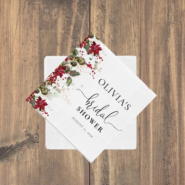 Christmas Red Poinsettia Bridal Shower  Napkin (Creator Uploaded)