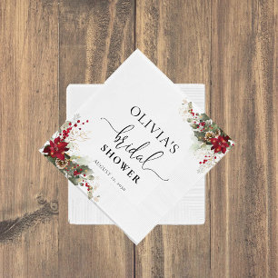 Christmas Red Poinsettia Bridal Shower Napkin