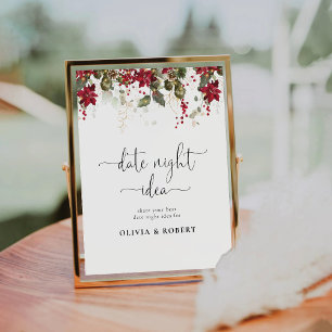 Christmas Red Poinsettia Date Night Idea Sign