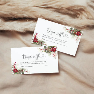 Christmas Red Poinsettia Diaper Raffle Enclosure Card