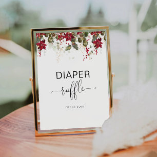 Christmas Red Poinsettia Diaper Raffle Sign