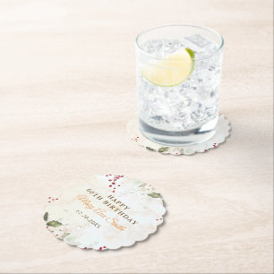 Christmas Red Poinsettia Floral Birthday Party Paper Coaster