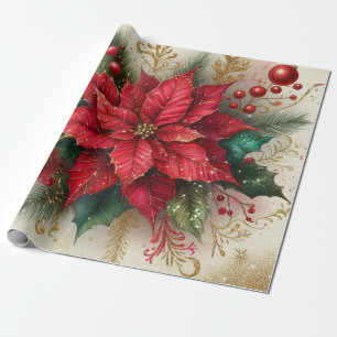 Christmas Red Poinsettia Flower Wrapping Paper