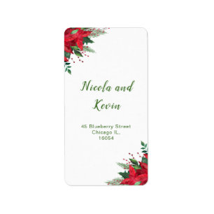 Christmas Red Poinsettia Flowers Wedding Label