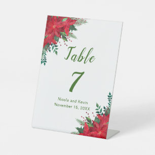 Christmas Red Poinsettia Flowers Wedding Pedestal Sign