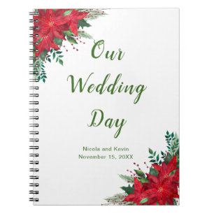 Christmas Red Poinsettia Flowers Wedding Planner Notebook