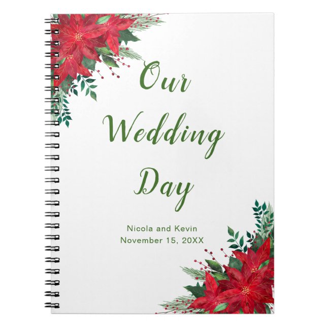 Christmas Red Poinsettia Flowers Wedding Planner Notebook (Front)