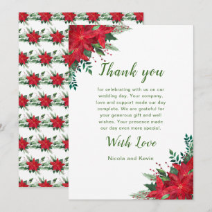Christmas Red Poinsettia Flowers Wedding Thank You Card