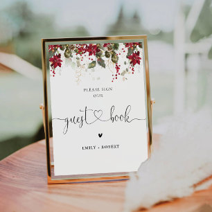 Christmas Red Poinsettia Guest Book Sign