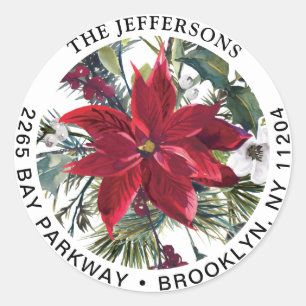 Christmas Red Poinsettia  Return Address Label