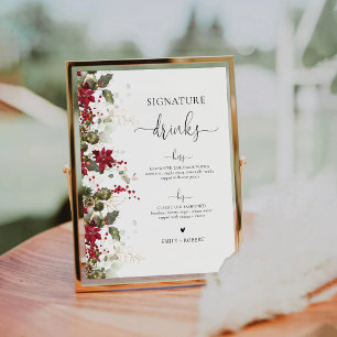 Christmas Red Poinsettia Signature Drinks Sign