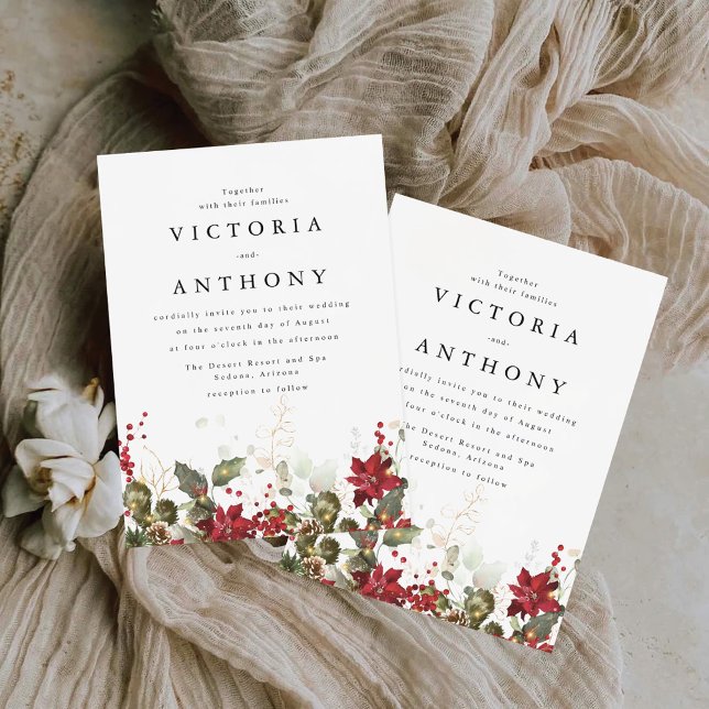 Christmas Red Poinsettia Wedding Ceremony Invitation (Creator Uploaded)