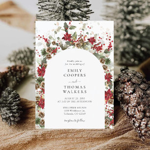 Christmas Red Poinsettia Wedding Ceremony Invitation