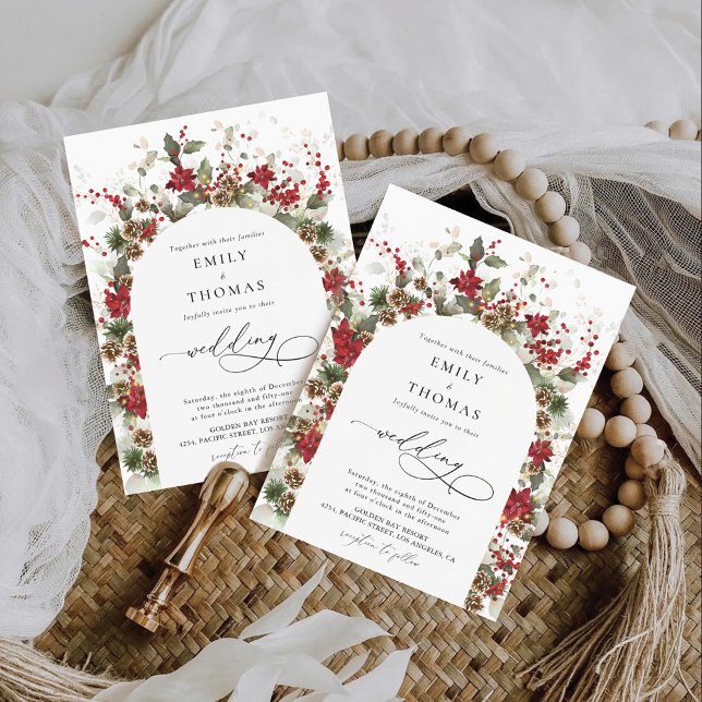 Christmas Red Poinsettia Wedding Ceremony Invitation (Creator Uploaded)