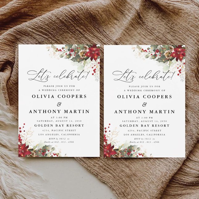 Christmas Red Poinsettia Wedding Ceremony  Invitation (Creator Uploaded)