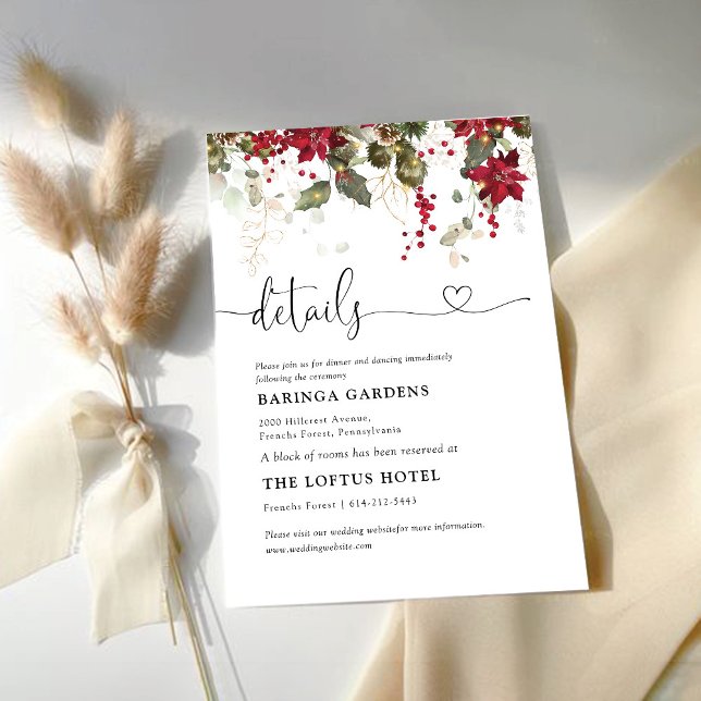 Christmas Red Poinsettia Wedding Details  Enclosure Card (Creator Uploaded)