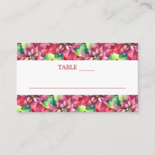 Christmas Red Poinsettia Wedding Flat Place Card