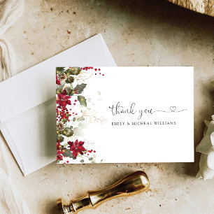 Christmas Red Poinsettia Wedding Flat  Thank You Card