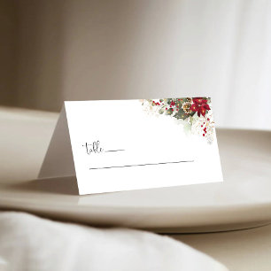 Christmas Red Poinsettia Wedding Folded Place Card