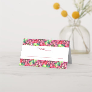 Christmas Red Poinsettia Wedding  Place Card