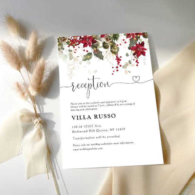 Christmas Red Poinsettia Wedding Reception Enclosure Card (Creator Uploaded)