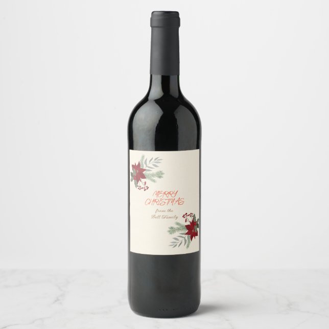 Christmas Red Poinsettia  Wine Label (Front)