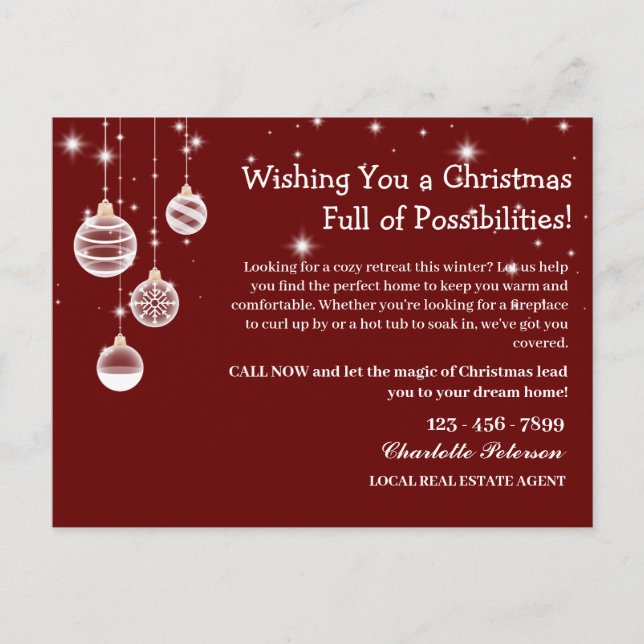 Christmas  Red Real Estate Marketing Farming  Holiday Postcard (Front)