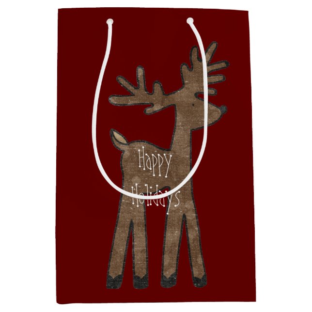 Christmas Red Reindeer Medium Gift Bag (Front)