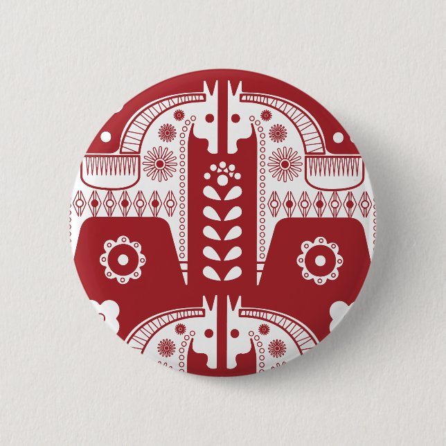 Christmas Red Reindeer Scandinavian Nordic Forest 6 Cm Round Badge (Front)