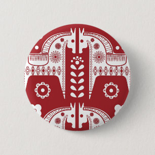 Christmas Red Reindeer Scandinavian Nordic Forest 6 Cm Round Badge