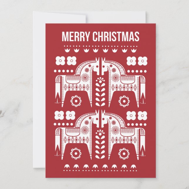 Christmas Red Reindeer Scandinavian Nordic Forest Holiday Card (Front)