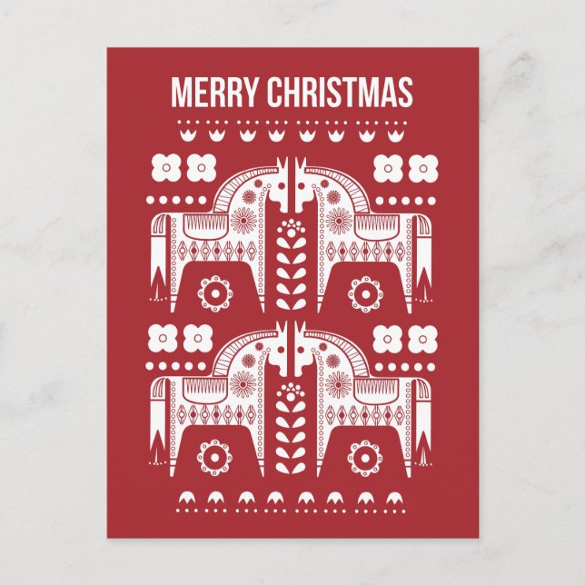 Christmas Red Reindeer Scandinavian Nordic Forest Postcard (Front)