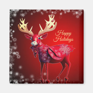 Christmas Red Reindeer Winter Holidays Magnet